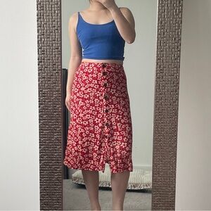 Madewell Red Floral Midi Skirt